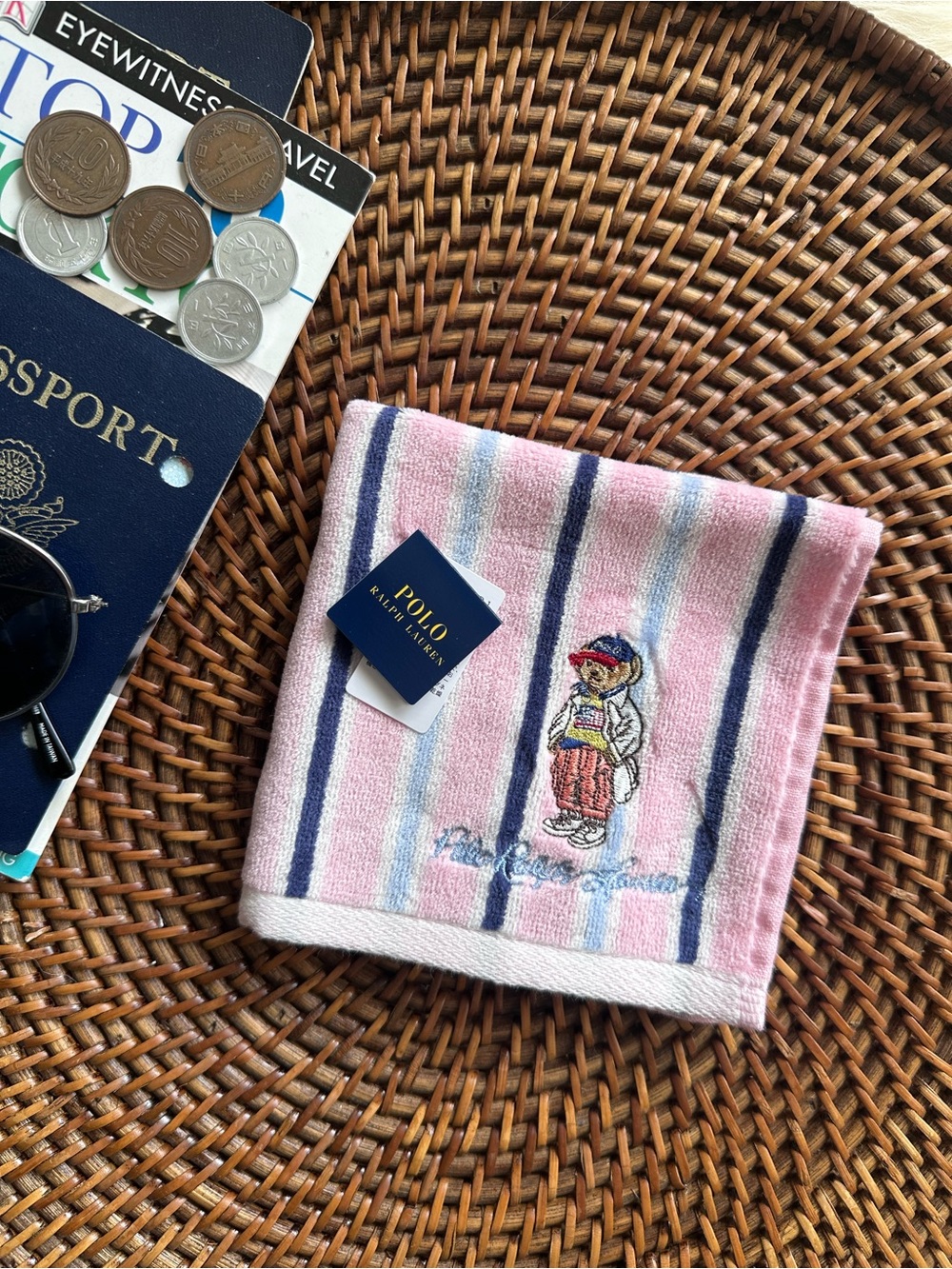Polo Ralph Lauren Pink Striped Japan Polo Bear Hand Towel Hanker-chief New Tags